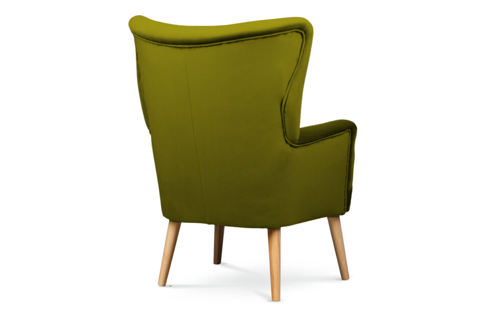ACRIDO Fotel w stylu skandynawskim na drewnianych nóżkach welur oliwkowy zielony oliwkowy - zdjęcie 3