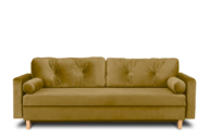 Żółta welurowa sofa 3 osobowa rozkładana