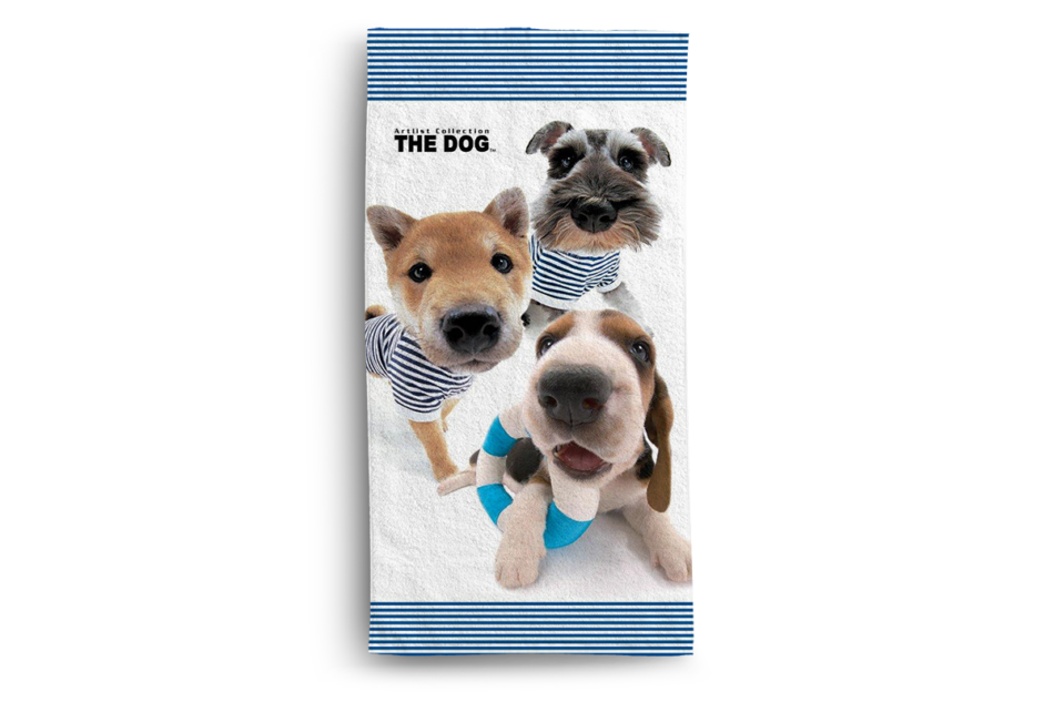 FABULIO Ręcznik The Dog 3 psy niebieski/biały/brązowy - zdjęcie