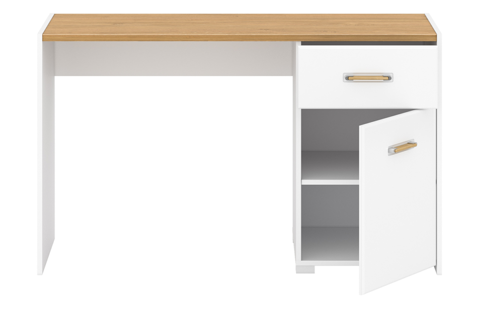 ANTHO Skandynawskie biurko z półkami 130 cm białe / dąb biały/dąb naturalny - zdjęcie 2