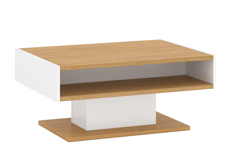 ANTHO Skandynawski stolik kawowy z półką na jednej nodze biały / dąb biały/dąb naturalny - zdjęcie 0