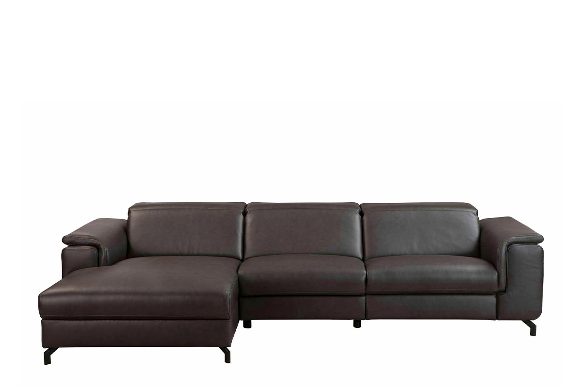 Skórzany narożnik z funkcją relax brązowy lewy
