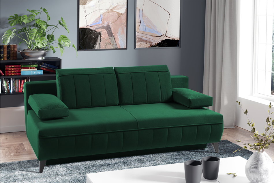 VENTI Sofa z funkcją spania z podłokietnikami welur butelkowa zieleń ciemny zielony - zdjęcie 1