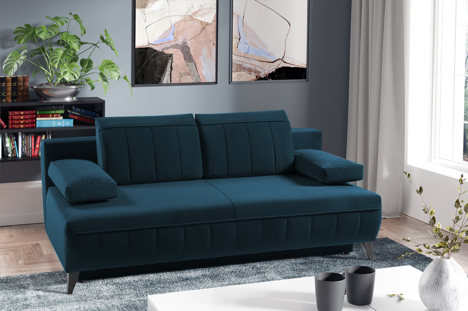VENTI Sofa z funkcją spania z podłokietnikami welur niebieska morski - zdjęcie 1