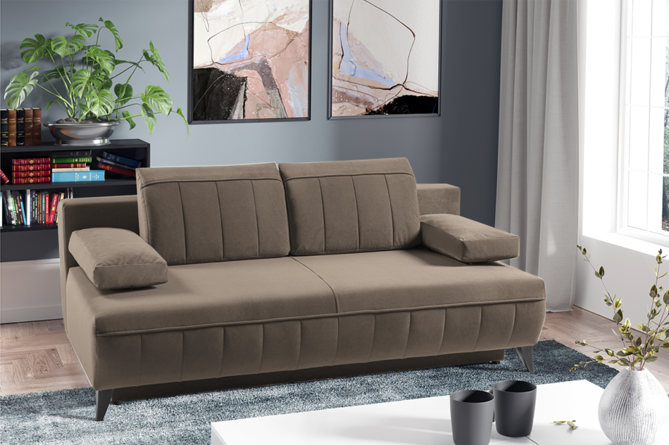 VENTI Sofa z funkcją spania z podłokietnikami welur beżowa beżowy - zdjęcie 1