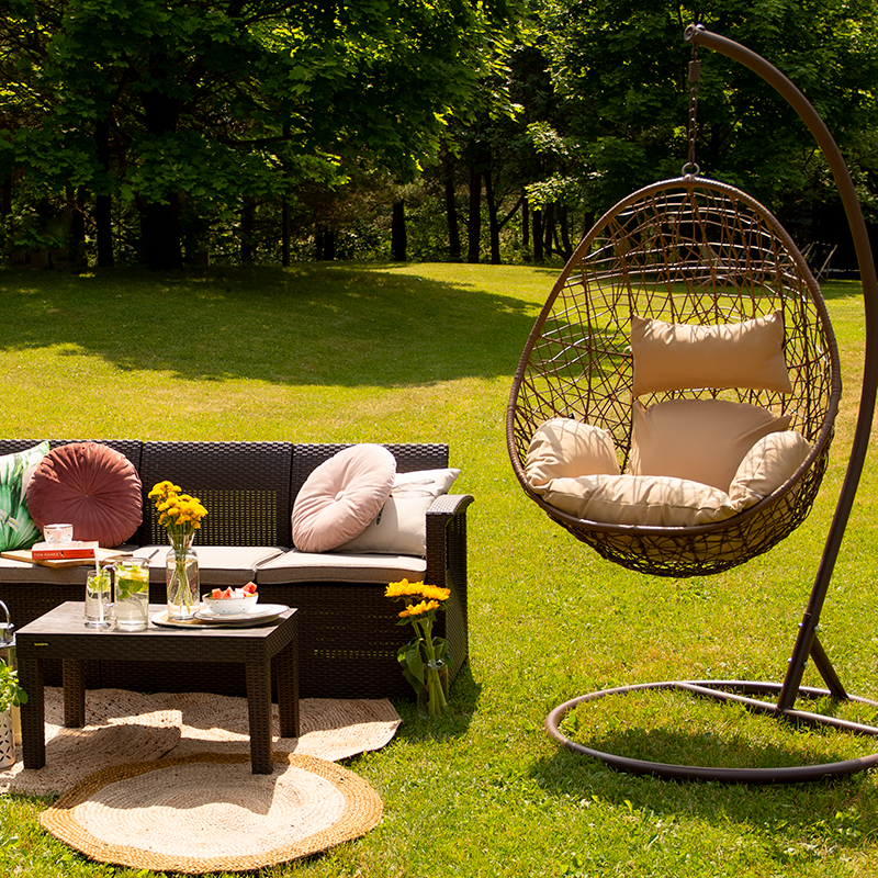 Hängesessel Hängekorb Hängestuhl mit Gestell Schaukel Polyrattan