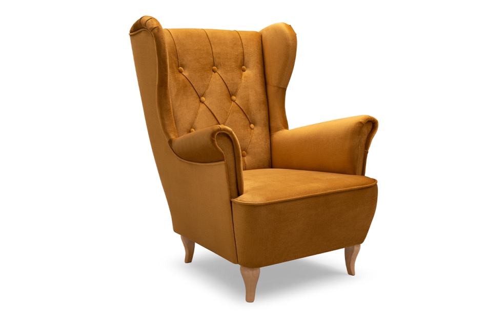 ERBO Skandynawski fotel uszak na drewnianych nóżkach żółty miodowy - zdjęcie 0