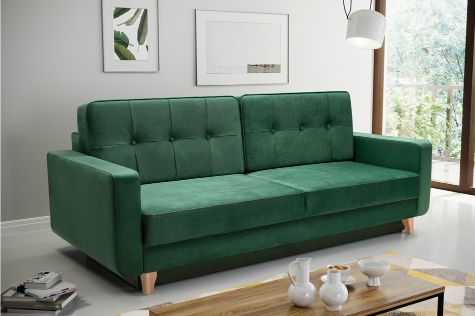 GUSTINA Skandynawska sofa 3 osobowa z funkcją spania zielona ciemny zielony - zdjęcie 1