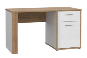 CHICORY, https://konsimo.pl/kolekcja/chicory/ Designerskie biurko z szufladą biały/dąb naturalny - zdjęcie