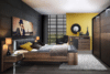 BELLEVUE Łóżko z zagłowkiem tapicerowanym dąb szlachetny/czarny - zdjęcie 3