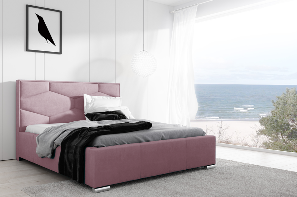 RENZO Łożko tapicerowane sypialniane 160x200 welur różowe różowy - zdjęcie 1