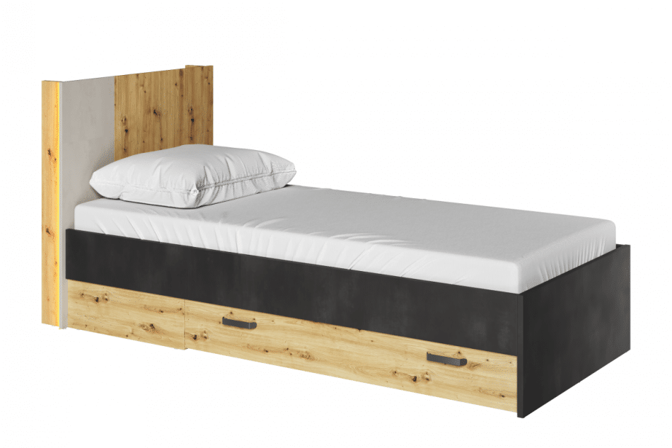 CAGO Pojedyncze łóżko z szufladami do pokoju nastolatka dąb / szary / czarny dąb artisan/szary/czarny - zdjęcie 0