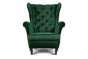 BROMO, https://konsimo.pl/kolekcja/bromo/ Pikowany fotel uszak butelkowa zieleń ciemny zielony - zdjęcie