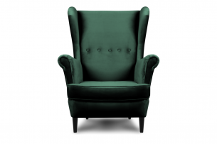 LETO, https://konsimo.pl/kolekcja/leto/ Welurowy fotel uszak butelkowa zieleń ciemny zielony - zdjęcie
