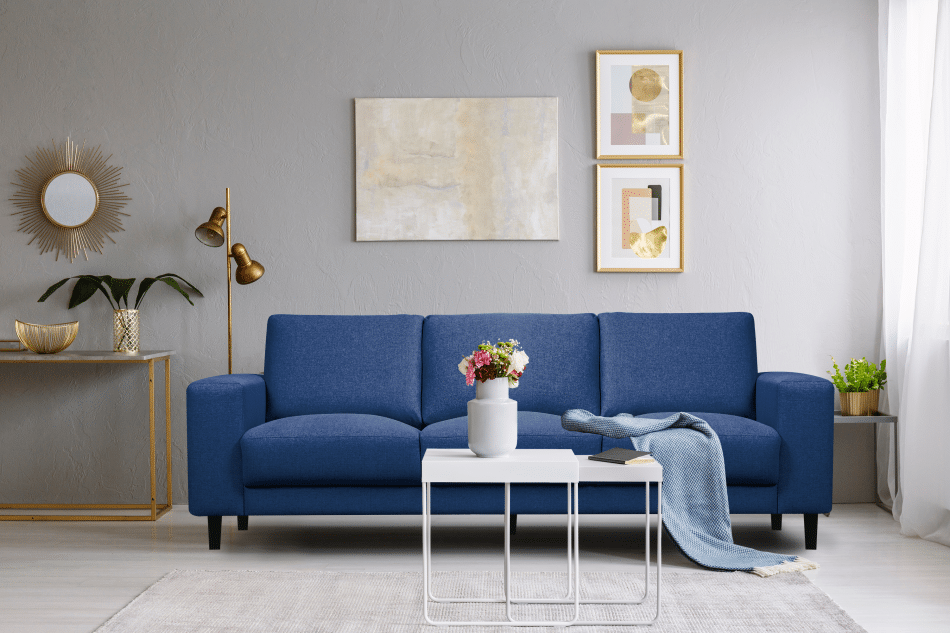 ALIO Nowoczesna sofa trzyosobowa na nóżkach niebieska niebieski - zdjęcie 1
