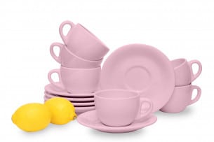 LUPIN, https://konsimo.pl/kolekcja/lupin/ Zestaw filiżanek do kawy ze spodkiem dla 6 osób różowy różowy - zdjęcie
