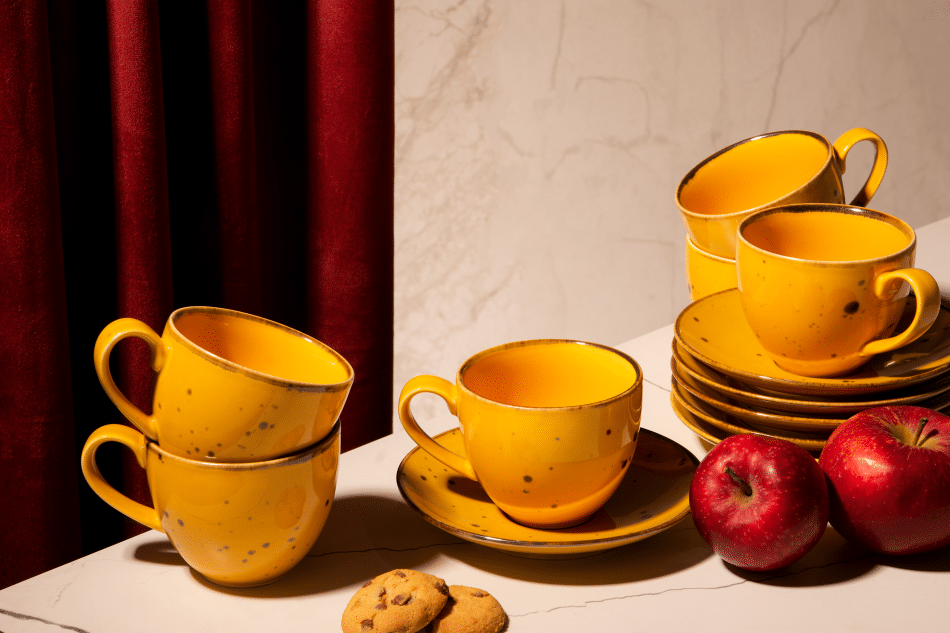 ALUMINA Zestaw dużych filiżanek ze spodkiem polska porcelana dla 6 osób Cottage Yellow Cottage Yellow - zdjęcie 1