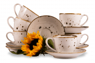Zestaw dużych filiżanek ze spodkiem polska porcelana dla 6 osób Cottage Cream