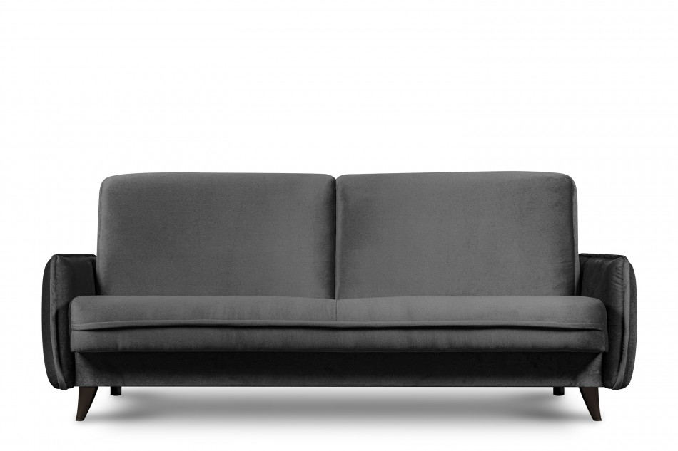 GRINDE Nowoczesna sofa z funkcją spania welur szara szary - zdjęcie 2