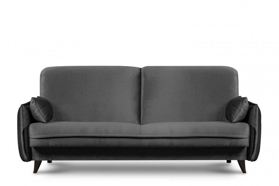 GRINDE Nowoczesna sofa z funkcją spania welur szara szary - zdjęcie 0