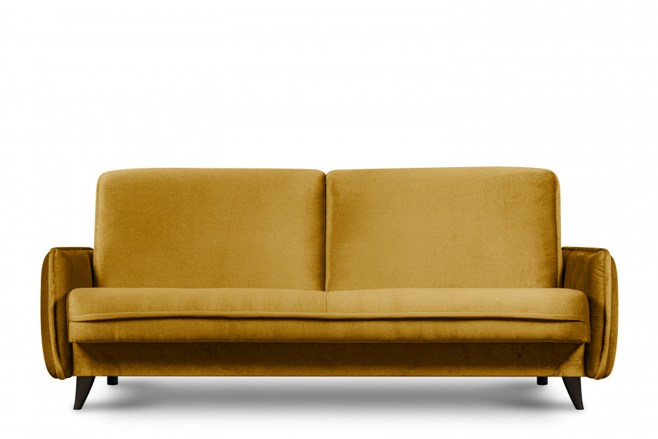 GRINDE Nowoczesna sofa z funkcją spania welur musztarda musztardowy - zdjęcie 3