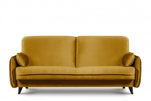 GRINDE, https://konsimo.pl/kolekcja/grinde/ Nowoczesna sofa z funkcją spania welur musztarda musztardowy - zdjęcie