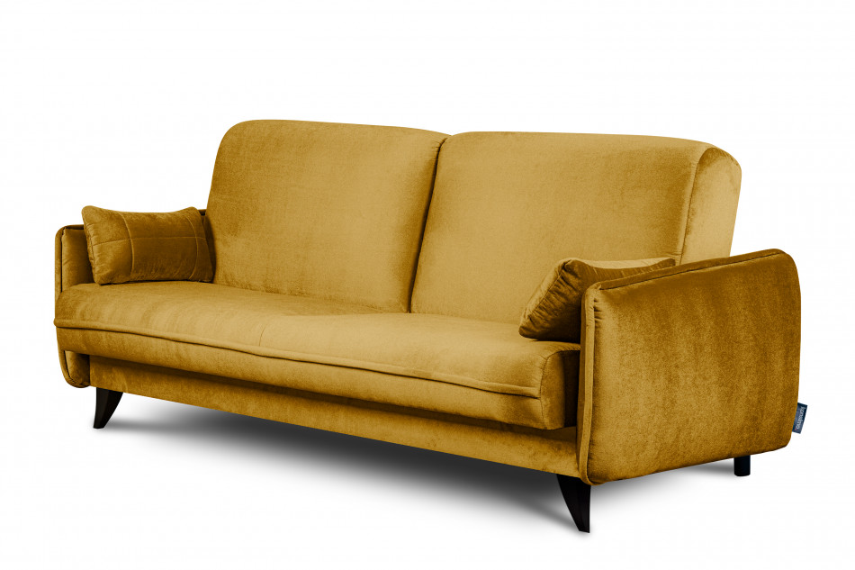 GRINDE Nowoczesna sofa z funkcją spania welur musztarda musztardowy - zdjęcie 2