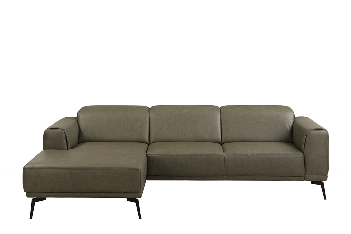 Narożnik skórzany w stylu loft na nóżkach oliwkowy lewy