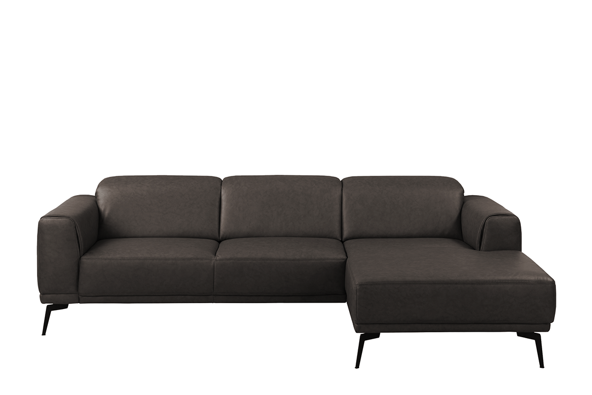 Narożnik skórzany w stylu loft na nóżkach szary prawy