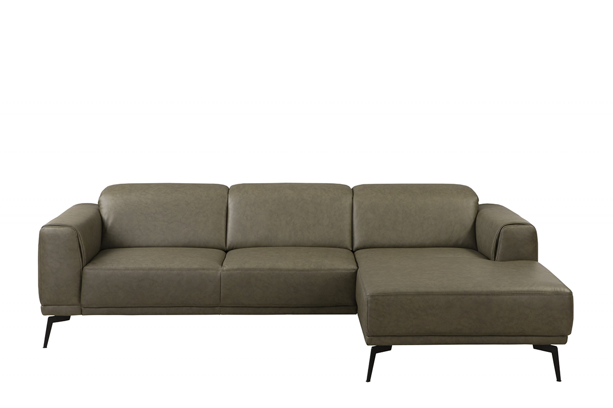 Narożnik skórzany w stylu loft na nóżkach oliwkowy prawy