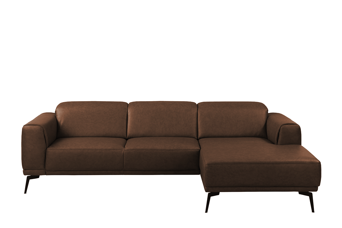 Narożnik skórzany w stylu loft na nóżkach brązowy prawy