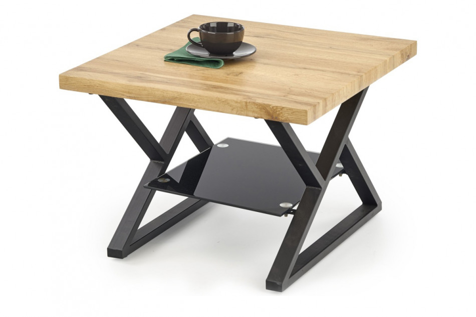 ZEA Kwadratowy stolik kawowy z półką dąb naturalny/czarny - zdjęcie 2