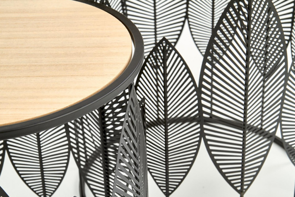 ERIO Komplet okrągłych stolików kawowych z ażurowym czarnym stelażem dąb naturalny/czarny - zdjęcie 1
