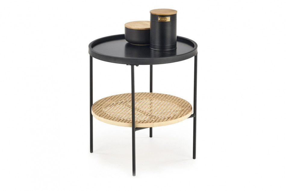 RIOCO Metalowy stolik kawowy z rattanową półką naturalny/czarny - zdjęcie 2