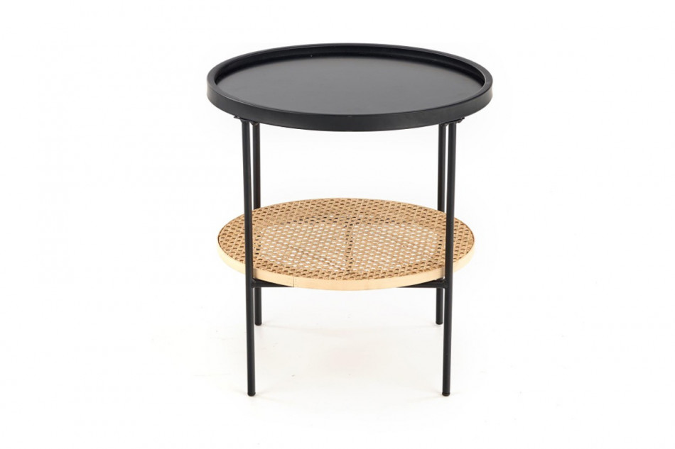 RIOCO Metalowy stolik kawowy z rattanową półką naturalny/czarny - zdjęcie 1