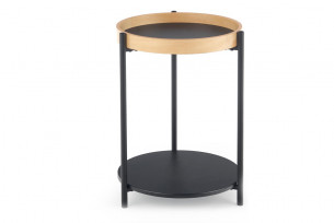 SINITES, https://konsimo.pl/kolekcja/sinites/ Okrągły stolik pomocniczy do salonu dąb naturalny/czarny - zdjęcie