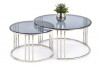 AGESTIS Komplet dwóch szklanych stolików kawowych glamour przeroczysty/srebrny - zdjęcie 1