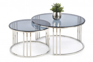 AGESTIS, https://konsimo.pl/kolekcja/agestis/ Komplet dwóch szklanych stolików kawowych glamour przeroczysty/srebrny - zdjęcie