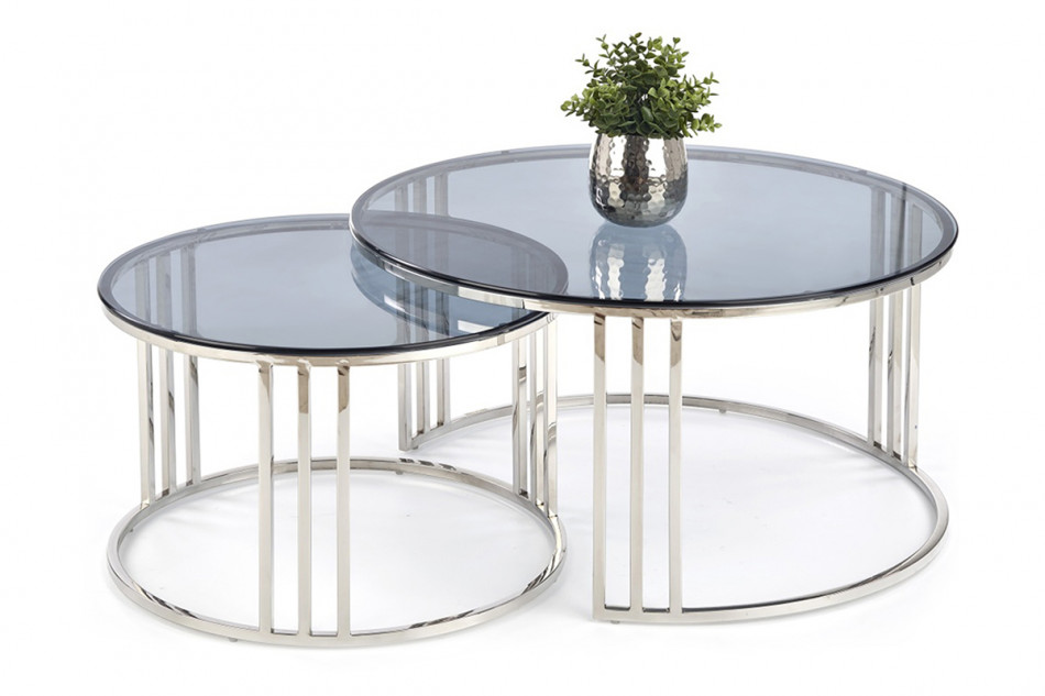 AGESTIS Komplet dwóch szklanych stolików kawowych glamour przeroczysty/srebrny - zdjęcie 0