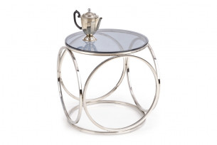 ELBOS, https://konsimo.pl/kolekcja/elbos/ Okrągły stolik kawowy na stalowym stelażu ze szklanym blatem przeroczysty/srebrny - zdjęcie