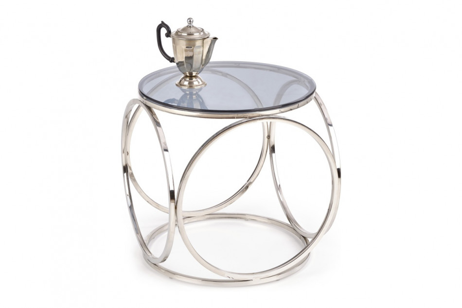 ELBOS Okrągły stolik kawowy na stalowym stelażu ze szklanym blatem przeroczysty/srebrny - zdjęcie