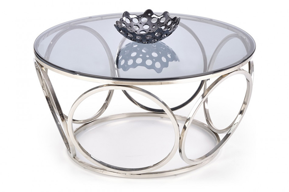 ELBOS Duży okrągły stolik kawowy na stalowym stelażu ze szklanym blatem przeroczysty/srebrny - zdjęcie 2