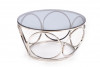 ELBOS Duży okrągły stolik kawowy na stalowym stelażu ze szklanym blatem przeroczysty/srebrny - zdjęcie 5