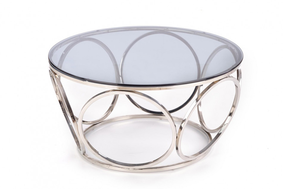 ELBOS Duży okrągły stolik kawowy na stalowym stelażu ze szklanym blatem przeroczysty/srebrny - zdjęcie 4