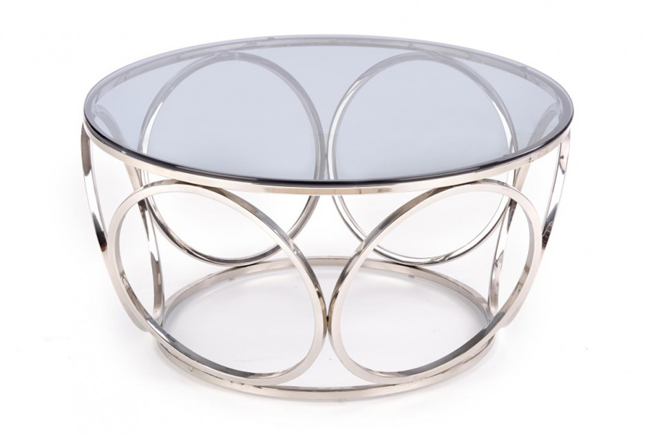ELBOS Duży okrągły stolik kawowy na stalowym stelażu ze szklanym blatem przeroczysty/srebrny - zdjęcie 0