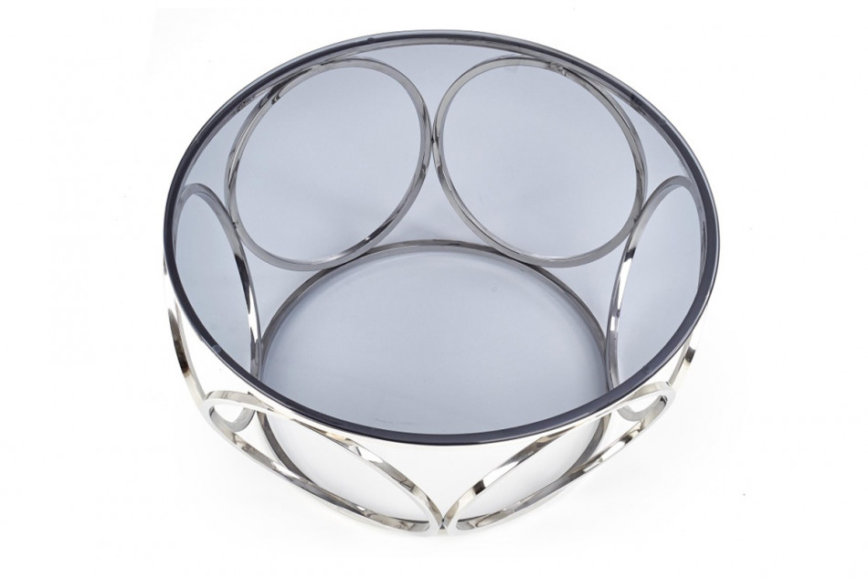 ELBOS Duży okrągły stolik kawowy na stalowym stelażu ze szklanym blatem przeroczysty/srebrny - zdjęcie 3