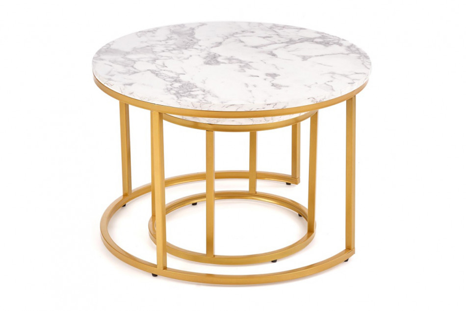 PARDUS Komplet dwóch okrągłych stolików kawowych do salonu na złotym stelażu biały/złoty - zdjęcie 3