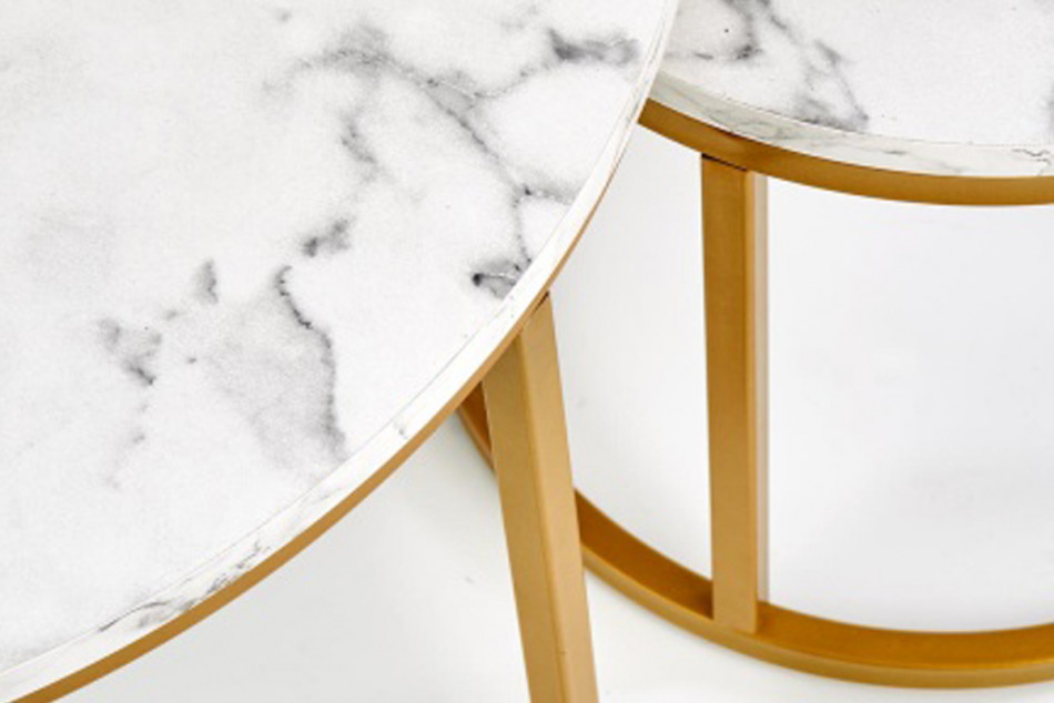 PARDUS Komplet dwóch okrągłych stolików kawowych do salonu na złotym stelażu biały/złoty - zdjęcie 9