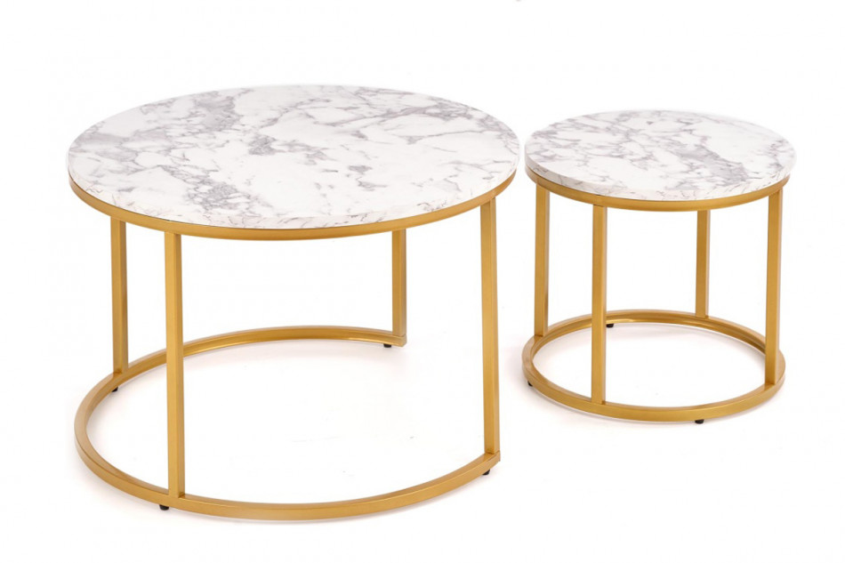 PARDUS Komplet dwóch okrągłych stolików kawowych do salonu na złotym stelażu biały/złoty - zdjęcie 6