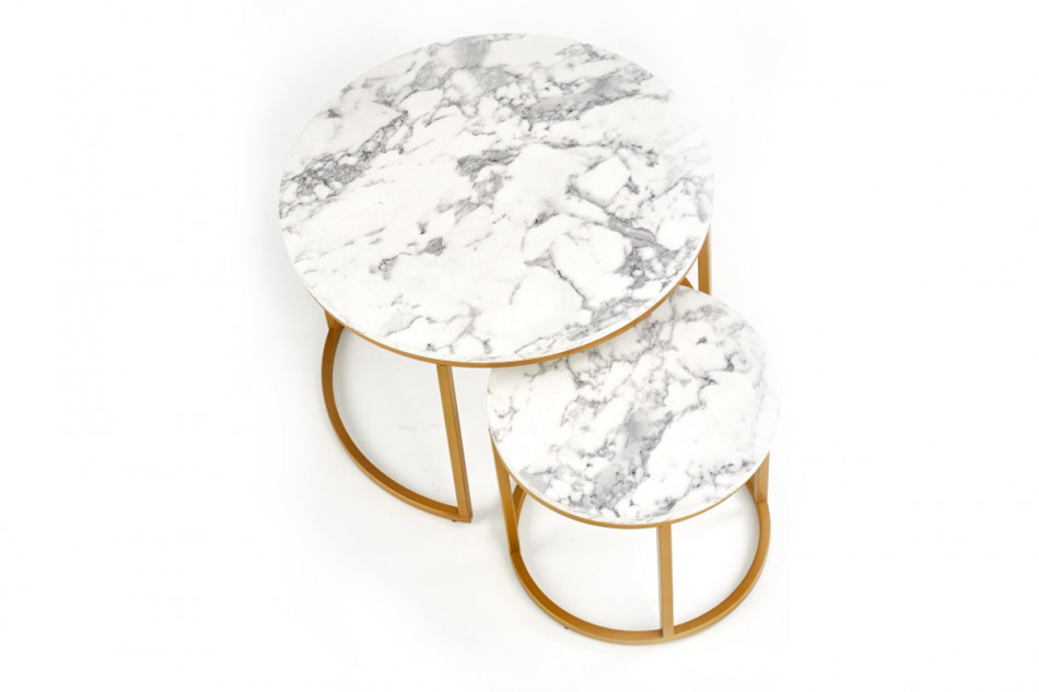 PARDUS Komplet dwóch okrągłych stolików kawowych do salonu na złotym stelażu biały/złoty - zdjęcie 4
